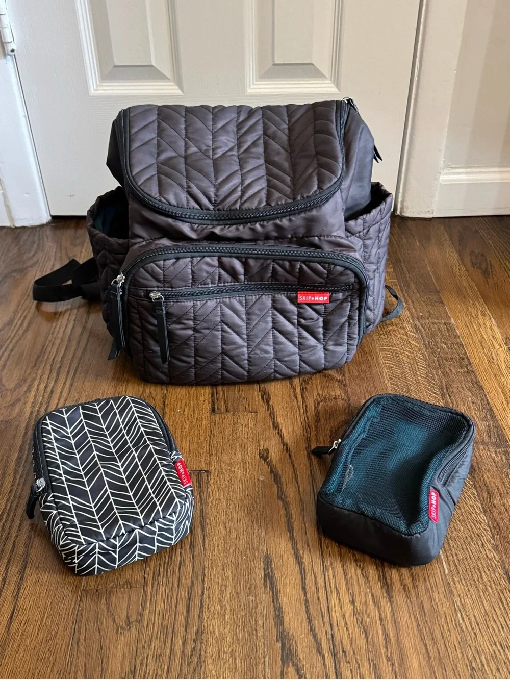 Skip Hop Quilted Diaper Bag Backpack with Organizer Pouches Black/Turquise